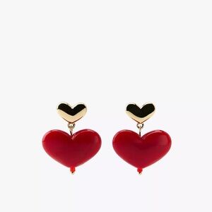 Gold and Red Heart Earrings - NEVER WORN